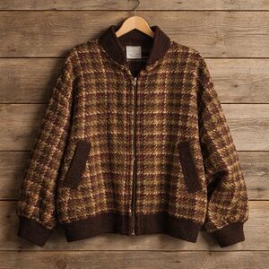Plaid Boucle Jacket with Brown and Tan Hues- L